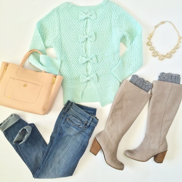 Delias Sweater With Bow Back Detail-Mint Green - Picture 1 of 4
